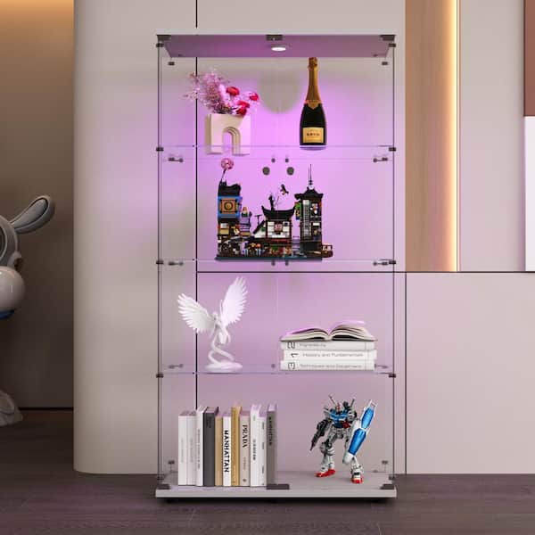 White 32 in. x 65 in. 2-Door 4-Shlef LED Lights Glass Display