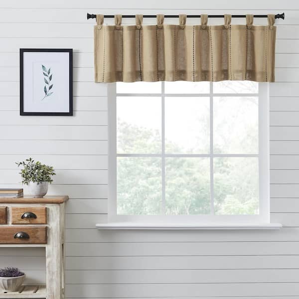 VHC BRANDS Stitched Burlap 72 in. L x 16 in. W Tab Top Cotton Valance in Tan Black