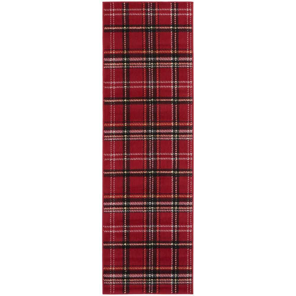 Red Plaid Rug 4x6 Nourison Grafix Red 2 ft. x 6 ft. Plaid Contemporary Runner Area Rug ...