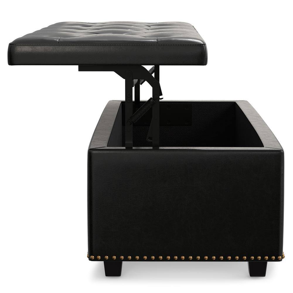 Hamilton Midnight Black Faux Leather Tufted Storage Footstool