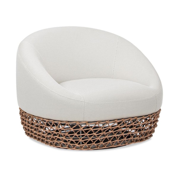 Willow 35.5 in. Upholstered with Wicker Frame Woven Patio Deep Seating Armchair in Wheat Beige
