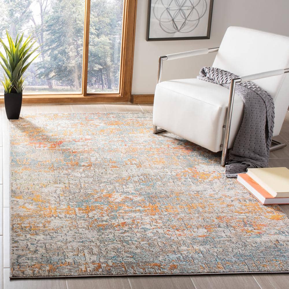 Madison 5' x 5' Square Gray and Orange Abstract Rug
