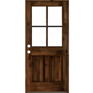 32 in. x 80 in. Knotty Alder Right-Hand/Inswing 4-Lite Clear Glass Provincial Stain Wood Prehung Front Door