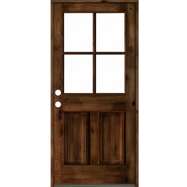 Krosswood Doors 32 in. x 80 in. Knotty Alder Right-Hand/Inswing 4-Lite Clear Glass Provincial Stain Wood Prehung Front Door