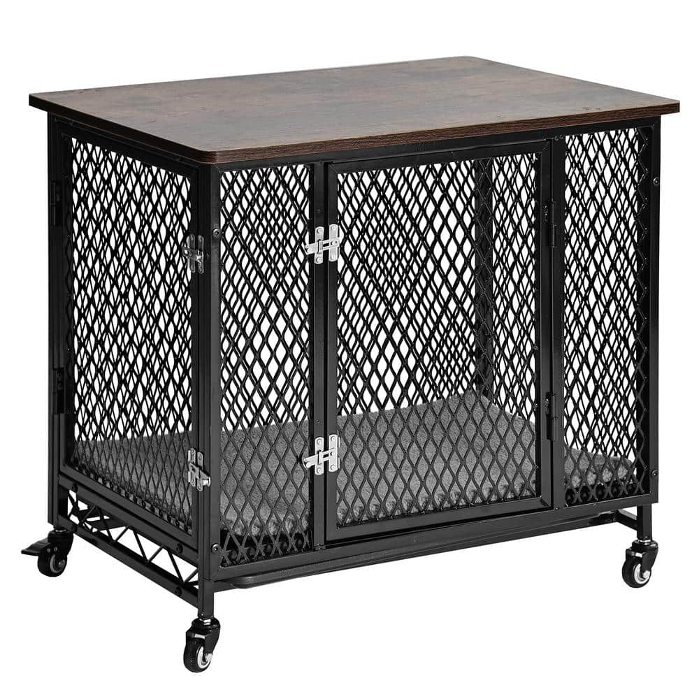 Dog Crate Furniture, Side End Table with Tray, Cushion and Casters