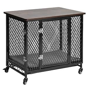 Dog Crate Furniture, Side End Table with Tray, Cushion and Casters