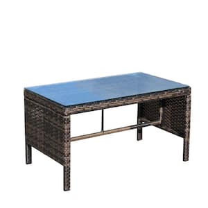 30.75 in. W x 17.5 in. D x 15 in. H Rectangle Rattan Wicker Brown Coffee Table with Tempered Glass Top for Patio Garden