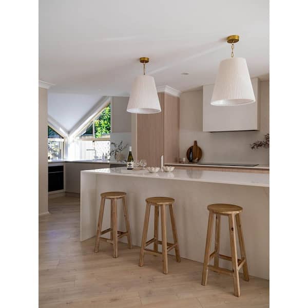 Amici 1 Light Aged Brass Pendant Light with Pleated White Linen Shade, No Bulbs Included