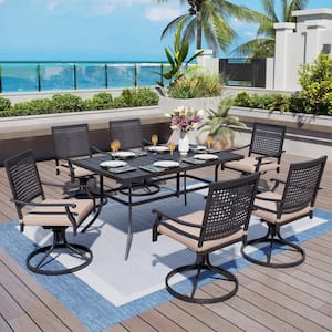 7-Piece Metal Patio Outdoor Dining Set with Beige Cushions