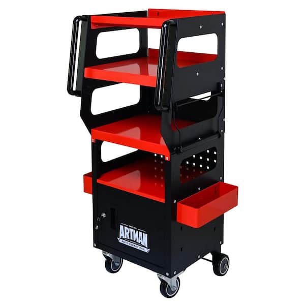 16.9 in. W Tool Cart Whit 4 Level Multi Purpose Trolley for Diagnostics-Black+Red