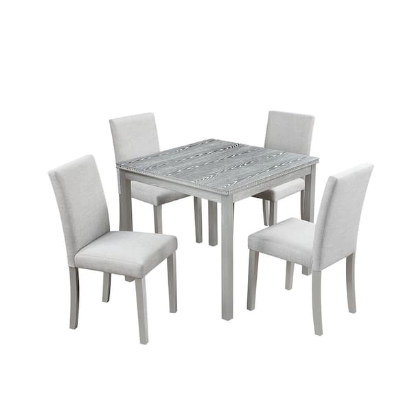 Boyel Living 5-Piece Gray Square Wood Top Kitchen Table Set with 4-Chairs