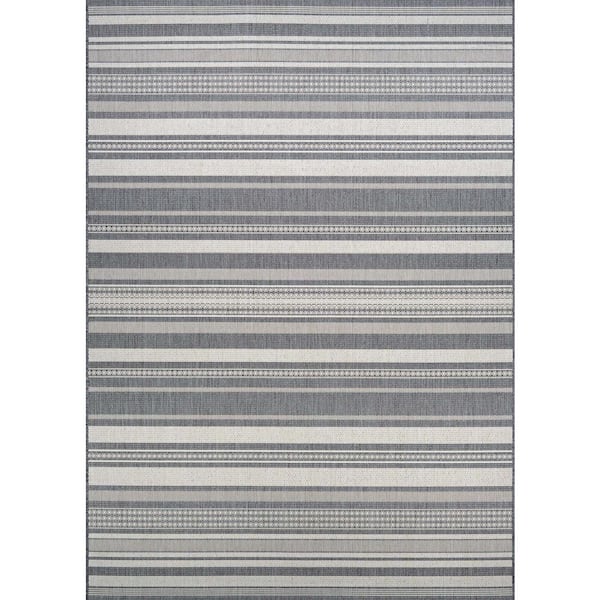 Recife Gazebo Stripe Champagne-Grey 4 ft. x 5 ft. Indoor/Outdoor Area Rug