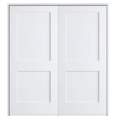 Shaker Flat Panel 36 in. x 80 in. Both Active Solid Core Primed HDF Double Pre-Hung French Door with 4-9/16 in. Jamb