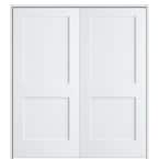 Shaker Flat Panel 36 in. x 80 in. Both Active Solid Core Primed HDF Double Pre-Hung French Door with 6-9/16 in. Jamb