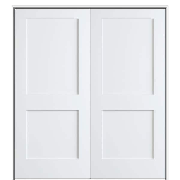 MMI Door Shaker Flat Panel 48 in. x 80 in. Both Active Solid Core Primed HDF Double Pre-Hung French Door with 6-9/16 in. Jamb