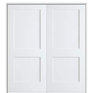 Shaker Flat Panel 72 in. x 80 in. Both Active Solid Core Primed HDF Double Pre-Hung French Door with 6-9/16 in. Jamb