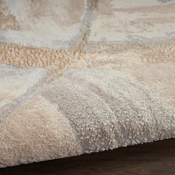 Splash Beige Grey 4' Round ft. Brushstroke Contemporary Area Rug