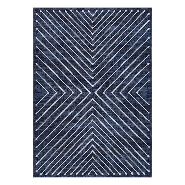 Garvee Large Striped Washable Soft Thin Carpet for Bedroom Living Room Home Decor Office Blue 10 ft. x 13 ft. Area Rug