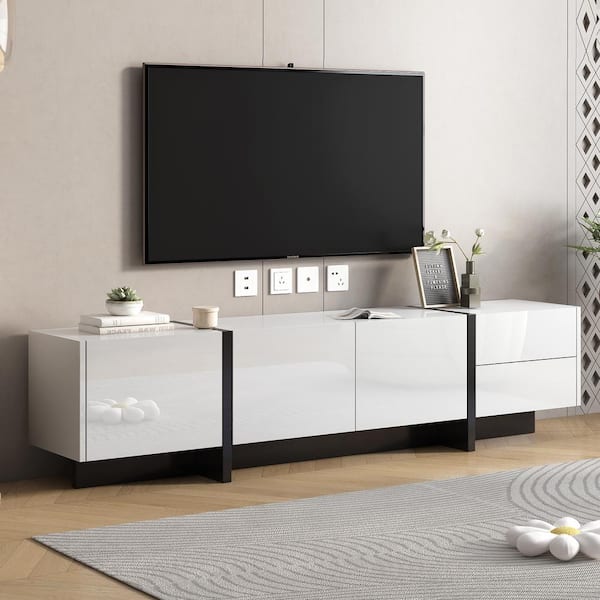 JASIWAY Contemporary White TV Stand TV Console Fits TVs up