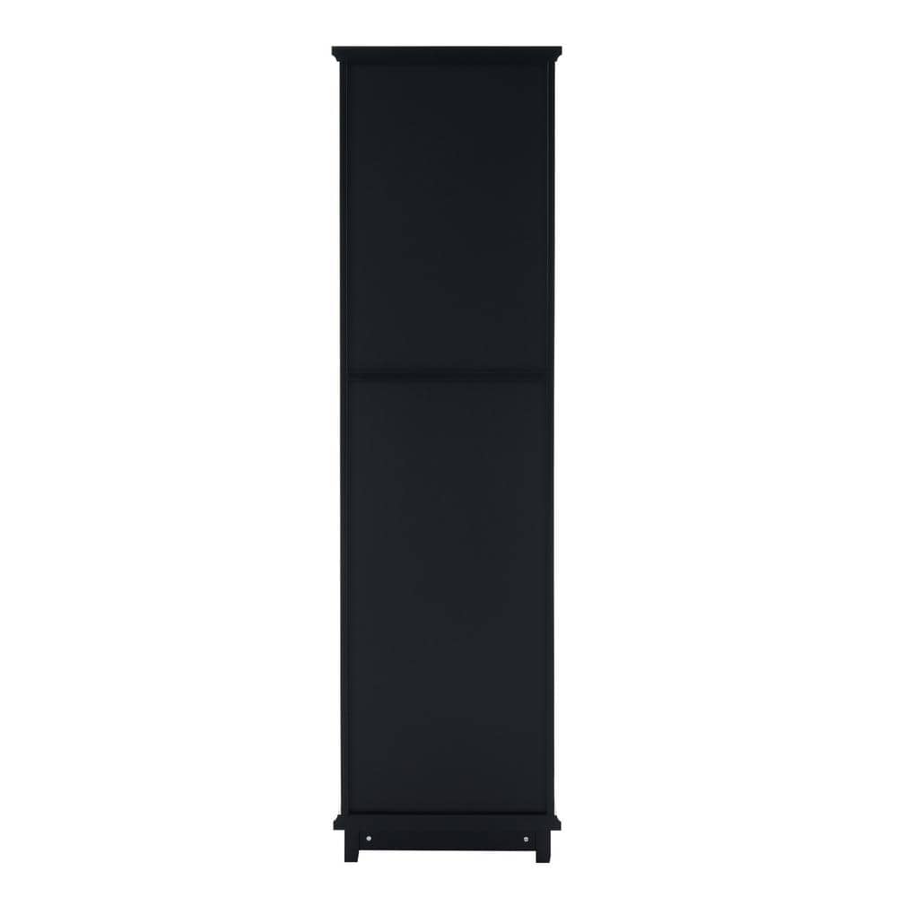 17.76 in. W x 14.21in. D x 62.99 in. H Black MDF Freestanding Linen Cabinet with Glass Doors and Adjustable Shelves