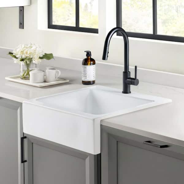 Josephine 26 in. 1-Hole Quick-Fit Farmhouse Apron Front Drop-in Single Bowl Crisp White Fireclay Kitchen Sink