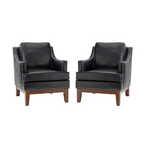 Heinrich Black Vegan Leather Armchair with Solid Wood Legs (Set of 2)