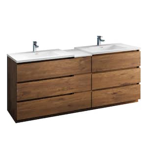 Lazzaro 84 in. Modern Double Bathroom Vanity in Rosewood with Vanity Top in White with White Basins