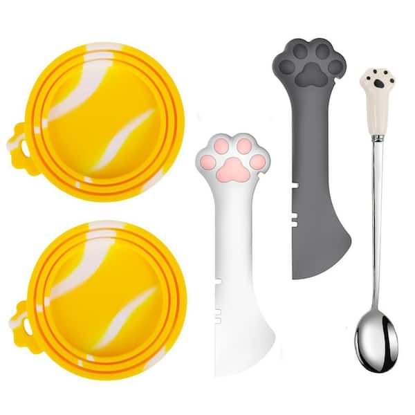 Unbranded 5-pieces Silicone Pet Food Can Lids and Spoons Set Versatile Airtight Covers Multi-Function Opener for Dog Cat Wet Food