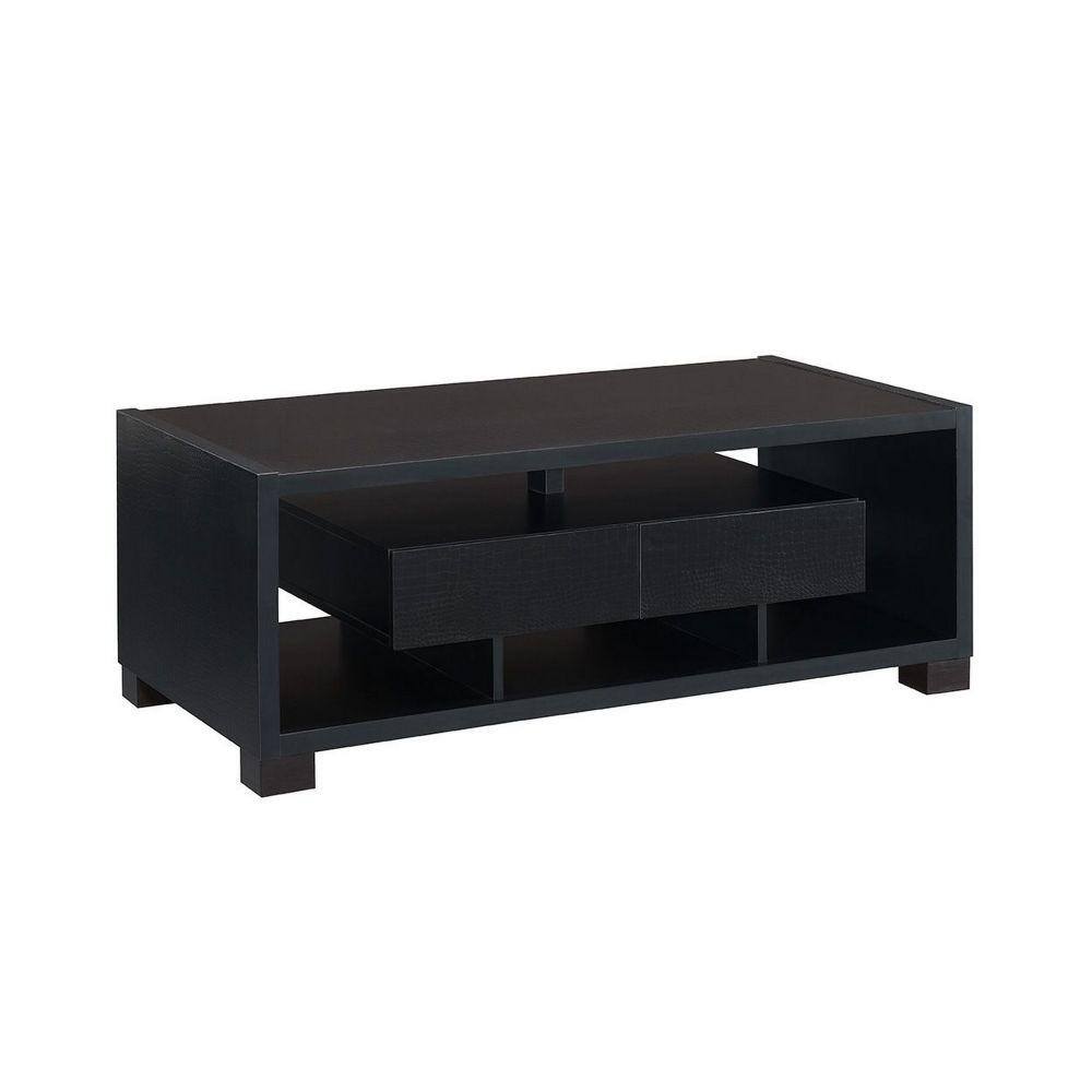 Benjara 47 in. Black Rectangle Wooden Coffee Table with 2 Drawers and ...