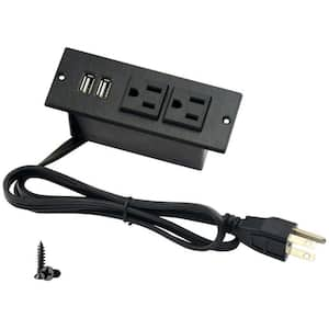 Desktop Power Strip with 2 Outlets 2 USB 2.1 Amp Insert Mounting Built in Desk Table Sofa Cabinet Nightstand, Black