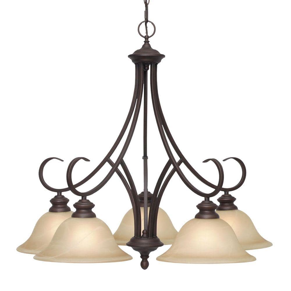 Elegant Lancaster 28" Rubbed Bronze Chandelier with Antique Marbled Glass