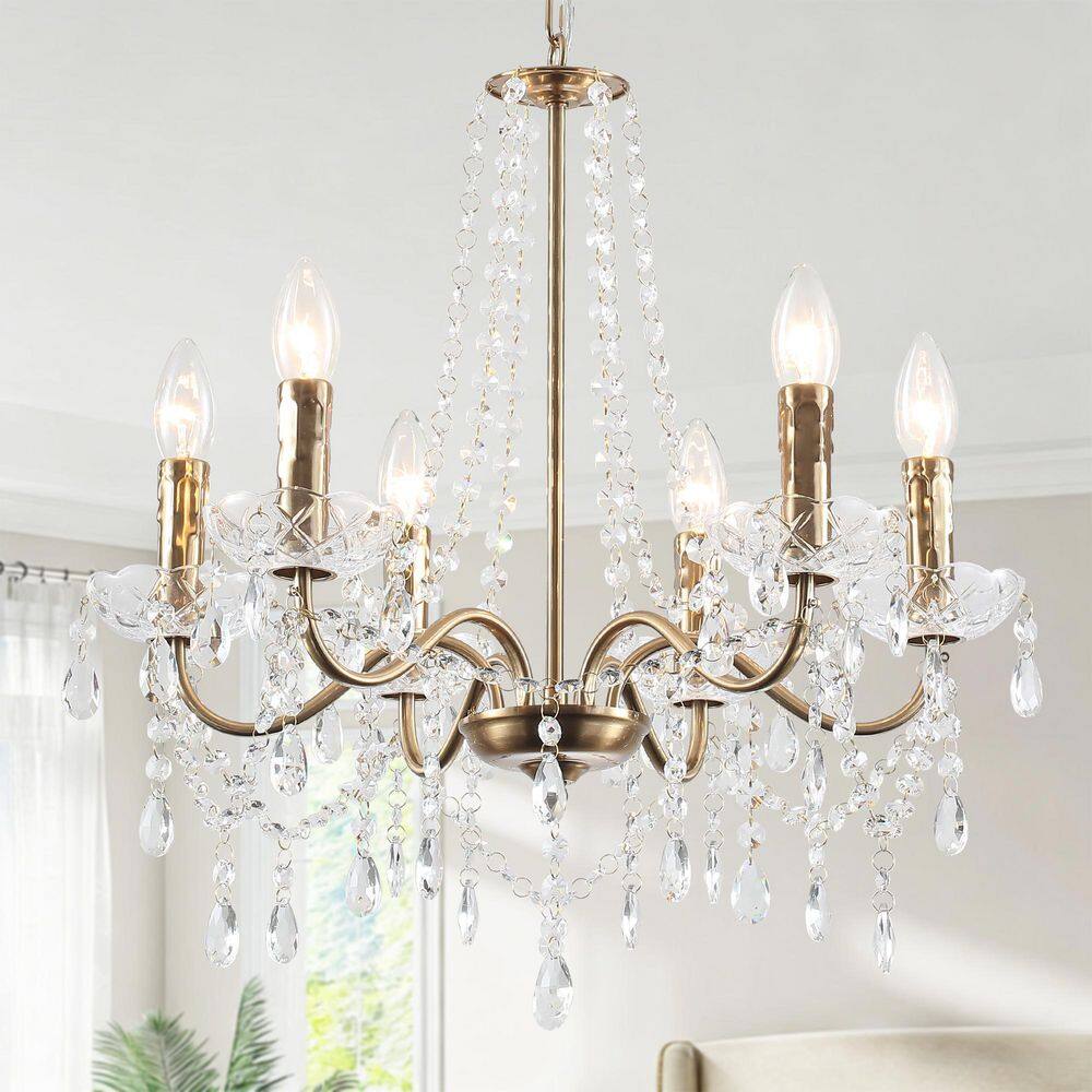 Elen 6-Light Vintage Brass Traditional Glam Crystal Candle-Style Chandelier Light for Living Room price history on PriceWatchPro