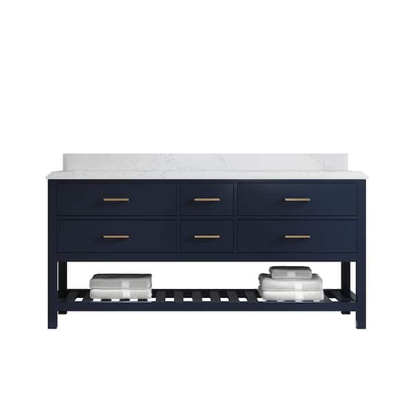 Willow Collections Parker 72 in. Double Sink Freestanding Navy Blue Bath Vanity with 1.5 Empira White Qt. Top Unassembled
