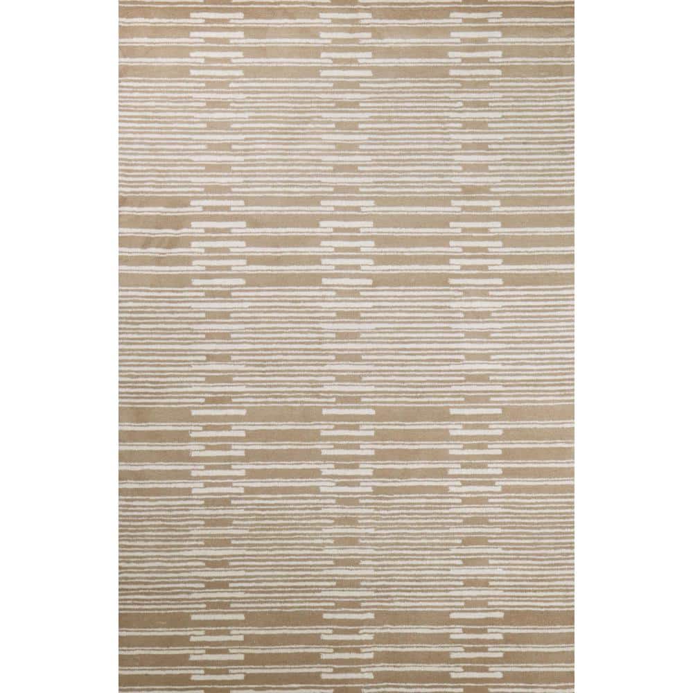 Handmade Beige and White Wool 9' x 12' Tufted Area Rug