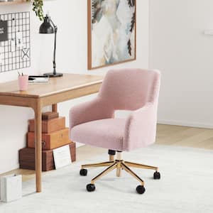 Stain Resistant Boucle Fabric Upholstered Adjustable Height Office Vanity Swivel Task Chair with Wheels in Dusty Pink