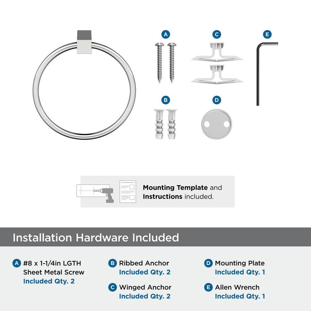 Chrome 6-1/2 Inch Wall Mounted Towel Ring