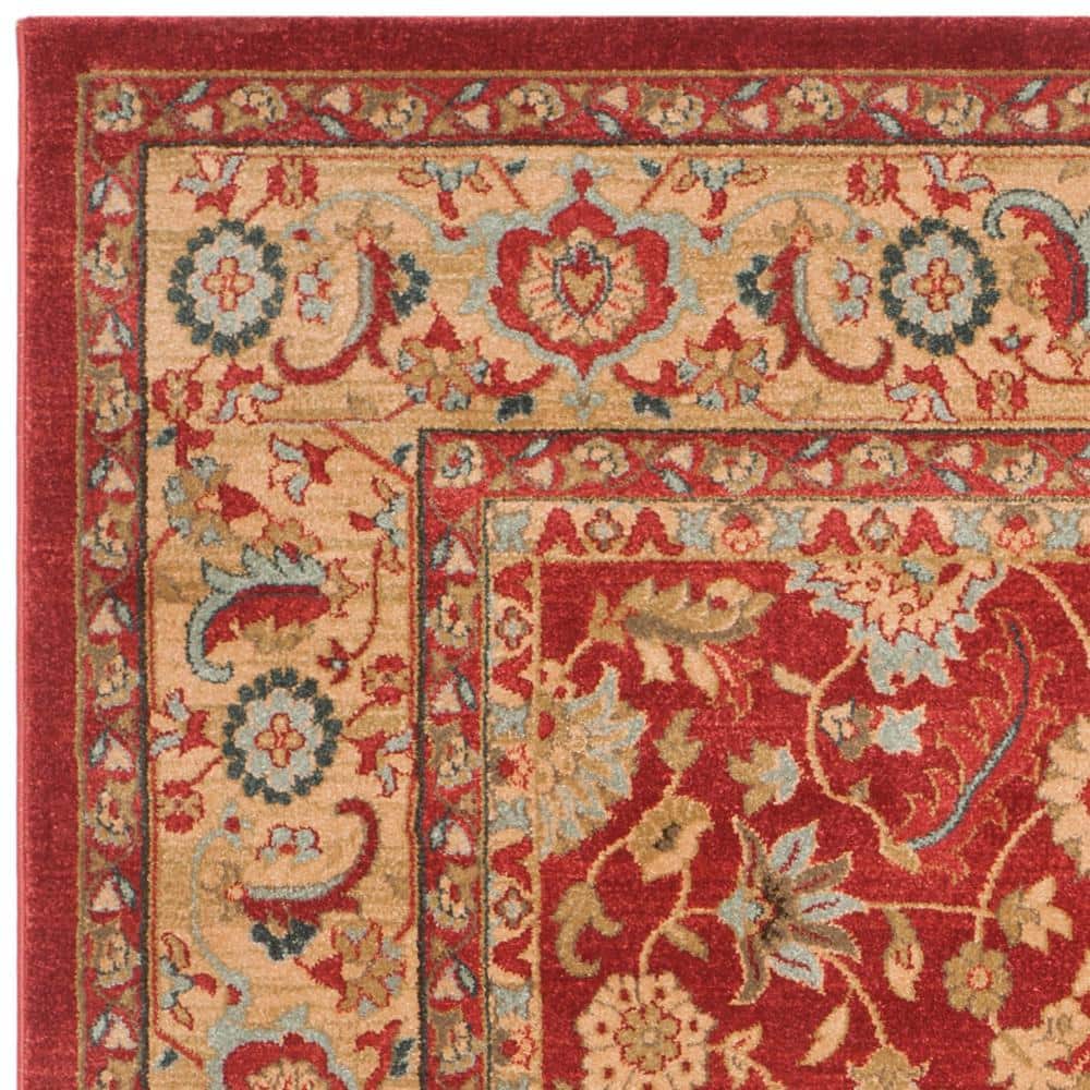 Red and Natural Rectangular Synthetic Persian Area Rug