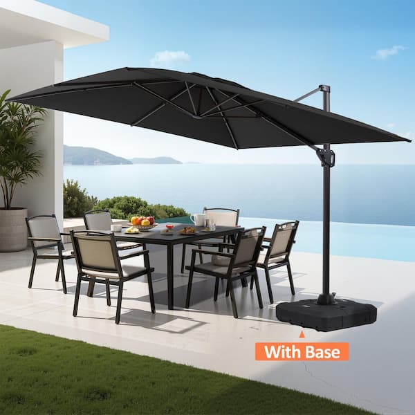 10 ft. x 10 ft. Large Outdoor Aluminum Cantilever 360° Rotation Patio Umbrella in Black with Umbrella Base Stand