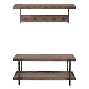 Kyra 42 in. L Oak and Metal Coat Hook with Shelf and Bench Set