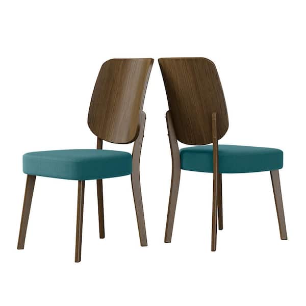 Handy Living McClard Caribbean Blue Linen Seat and Walnut Finished Back Armless Side Chair (Set of 2)