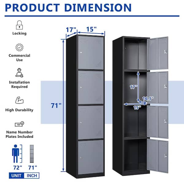LISSIMO 4-Shelf Metal Locker Storage Cabinet with Mesh Door, 31.5 Lockable Cabinet with Detachable Legs, Lockers for Home, Black