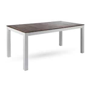 White Acacia Wood Outdor Dining Table with Dark Brown Table Top for Patio, Backyard