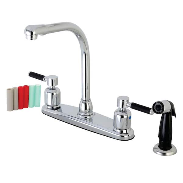 Kingston Brass Kaiser 8 in. Centerset 2-Handle Standard Kitchen Faucet and Sprayer in Polished Chrome