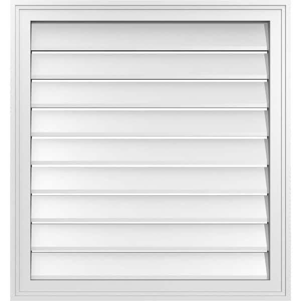 Ekena Millwork 28" x 30" Vertical Surface Mount PVC Gable Vent: Functional with Brickmould Frame
