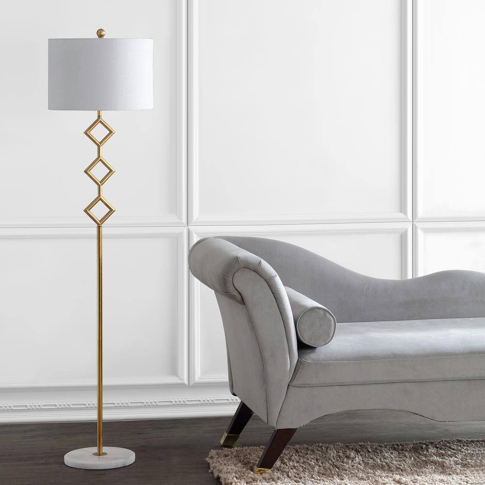 61.5" Gold Metal Floor Lamp with White Linen Shade