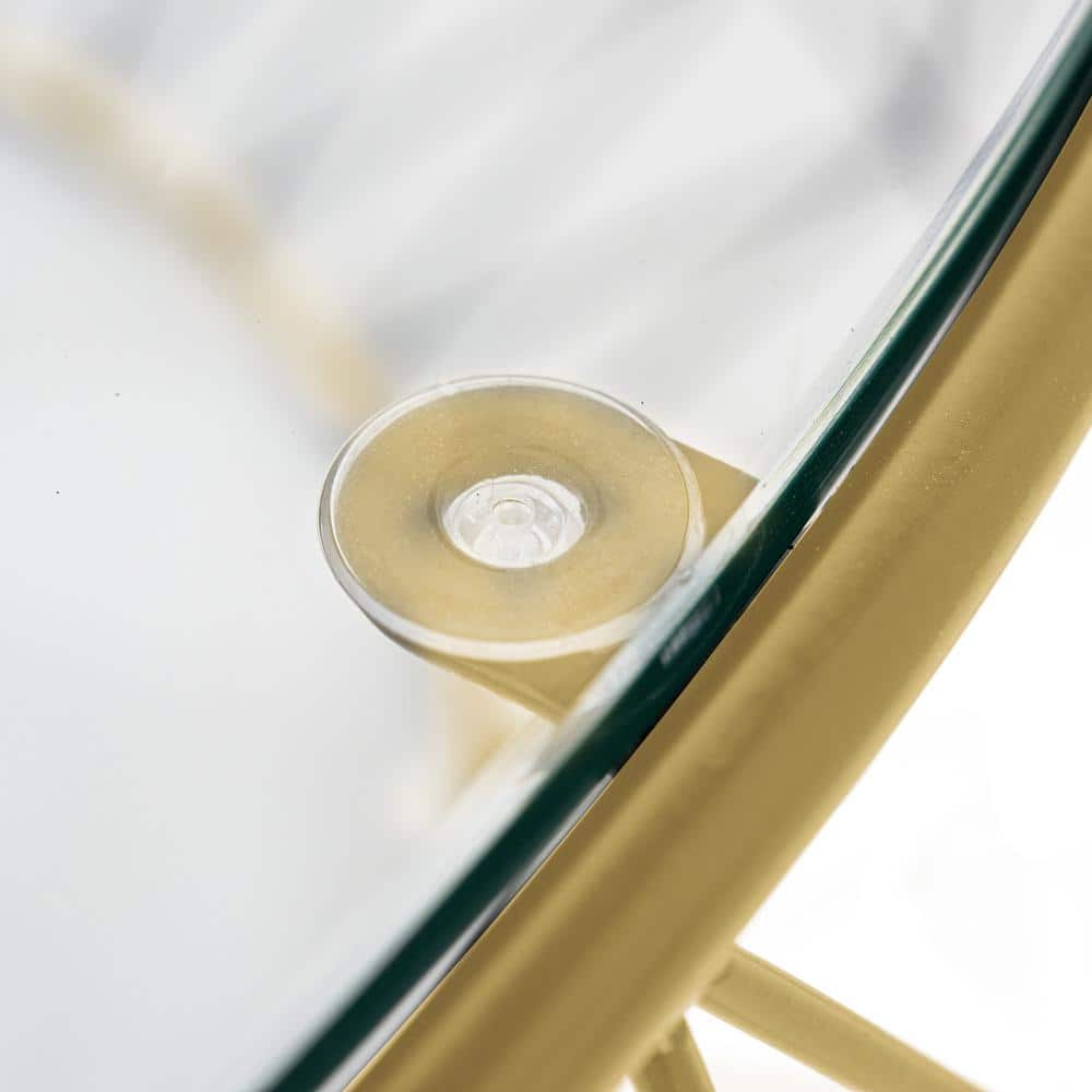Modern Malibu 35" Round Glass Coffee Table with Geometric Gold Base