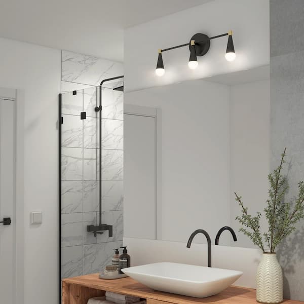 Artika Wayden 21 in. 3 Light Matte Black & Gold Modern 3 CCT Integrated LED Vanity Light Bar for Bathroom
