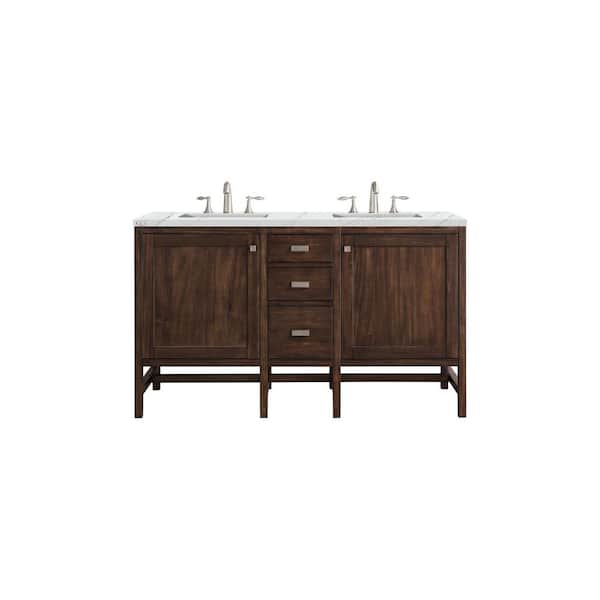 James Martin Vanities Addison 60 in. W x 23.5 in. D x 35.5 in. H Bathroom Vanity in Mid Century Acacia with Ethereal Noctis Quartz Top
