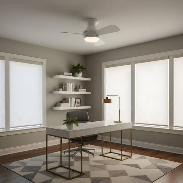 Ikon 32 in. Matte White Hugger Flush Mount Standard Ceiling Fan with Integrated LED Light Kit and Remote