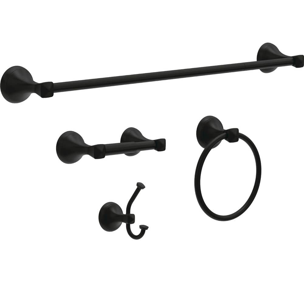Esato 4-Piece Bathroom Hardware Set 18 in. Towel Bar, Toilet Paper Holder, Ring, Hook in Matte Black price history on PriceWatchPro